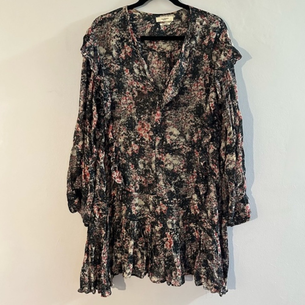 Isabel Marant Ruffled V-Neck Floral Black Dress